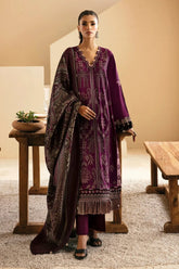ETHNC - 3PC DHANAK EMBROIDERED SHIRT WITH TWILL PRINTED SHAWL AND TROUSER - HZG1893